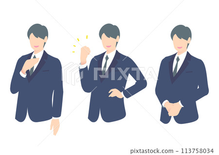 Explanation guide, fist pump, polite business person upper body Explanation guide, fist pump, polite business person upper body 113758034
