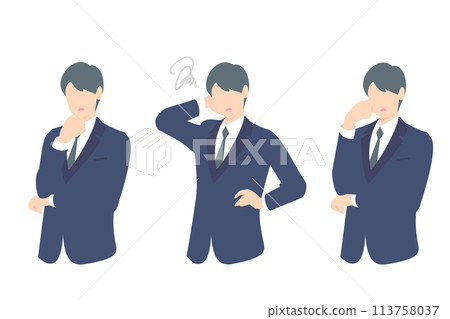 Thinking, giving up, worried business person upper body 113758037