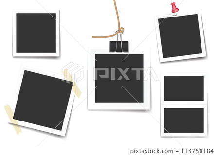 Set of empty photo frame mock up with shadow isolated white background. Realistic photo frames. 113758184