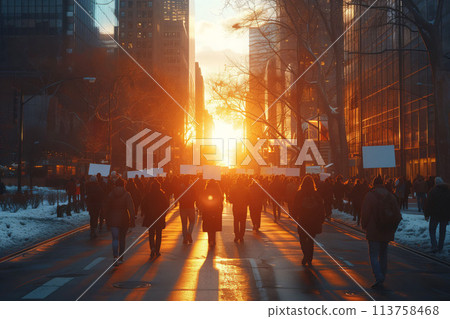 An Empty Banner Waving, United in Demonstration Against Common Foes 113758468