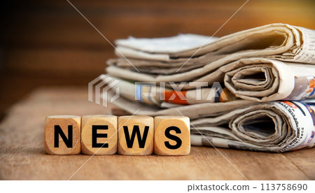 Newspapers and the Word NEWS in Wooden Block Puzzle Dice - Generative Ai 113758690