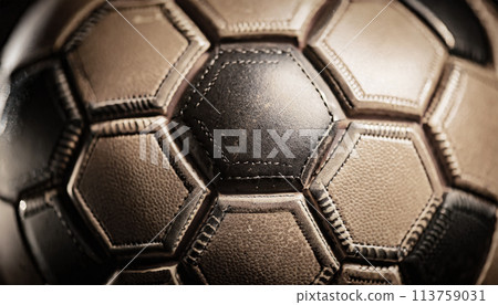 Extreme Close-up of an Old Leather Soccer Ball - Generative Ai Extreme Close-up of an Old Leather Soccer Ball - Generative Ai 113759031