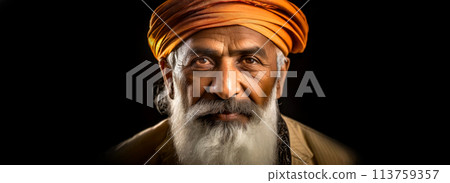 Portrait of an Old Sikh Indian Man with Pagri Turban - Generative Ai 113759357