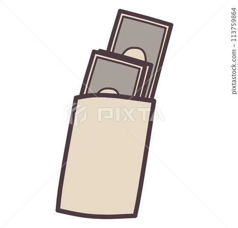 A simple illustration of several deformed bills coming out of an envelope. 113759864