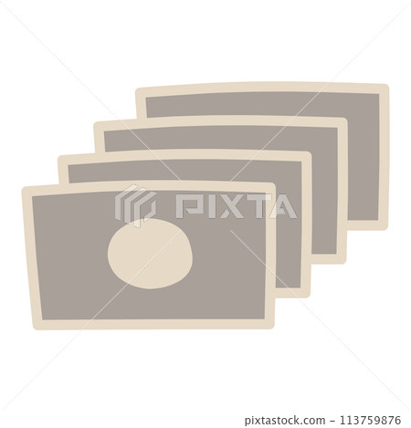 An illustration of four simply deformed banknotes lined up in a row 113759876