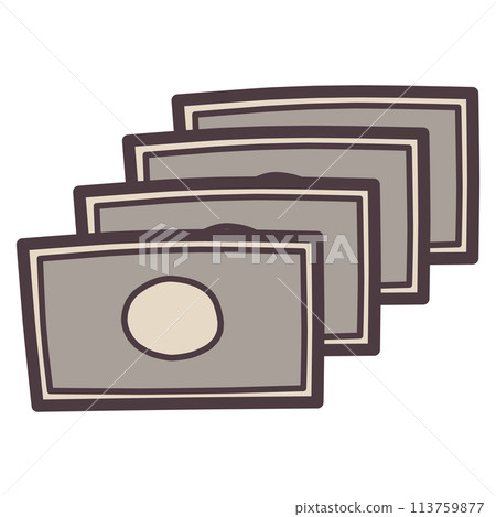 An illustration of four simply deformed banknotes lined up in a row An illustration of four simply deformed banknotes lined up in a row 113759877