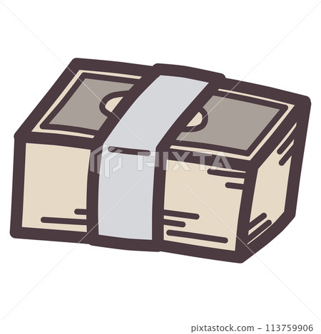 A hand-drawn illustration of a simple, deformed stack of bills 113759906