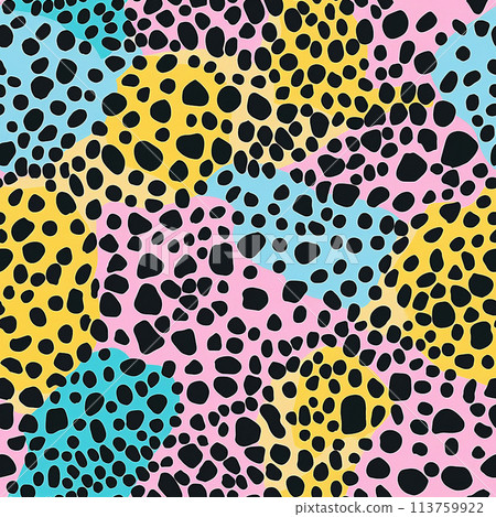seamless pattern with abstract animal print. bright colors pink, yellow, blue. leopard print 113759922