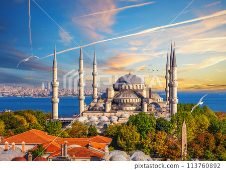 The Blue Mosque or Sultan Ahmet Mosque of Istanbul, evening view, Turkey The Blue Mosque or Sultan Ahmet Mosque of Istanbul, evening view, Turkey 113760892