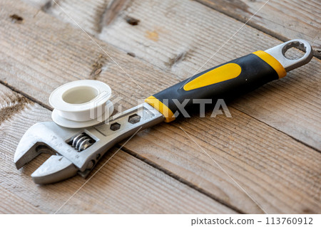 Plumbing parts, sealing tape, adjustable wrench 113760912
