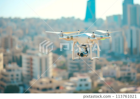 flying drone above the city at sunny summer day flying drone above the city at sunny summer day 113761021