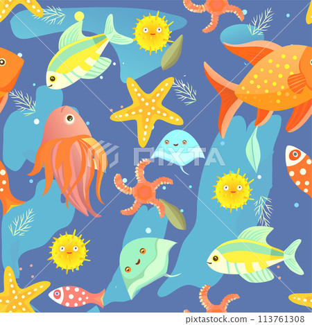 pattern sea life Ocean marine pastel color background 113761308