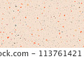 Peach Fuzz terrazzo seamless pattern on peach background. Seamless mosaic modern pattern. Granite seamless terrazzo flooring grunge vintage background 113761421