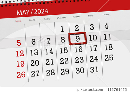 Calendar 2024, deadline, day, month, page, organizer, date, May, thursday, number 9 113761453