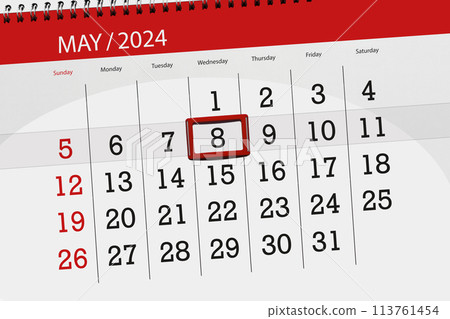 Calendar 2024, deadline, day, month, page, organizer, date, May, wednesday, number 8 113761454