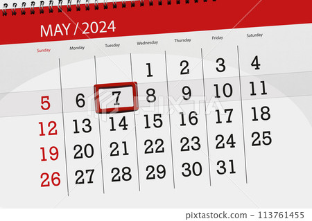 Calendar 2024, deadline, day, month, page, organizer, date, May, tuesday, number 7 113761455