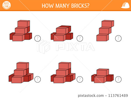 3d counting construction site game with bricks. Math and logical activity for preschool kids with building material. Educational counting worksheet. How many blocks printable page for spatial thinking 3d counting construction site game with bricks. Math and logical activity for preschool kids with building material. Educational counting worksheet. How many blocks printable page for spatial thinking 113761489