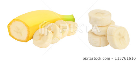 banana pieces isolated on white background with full depth of field. 113761610