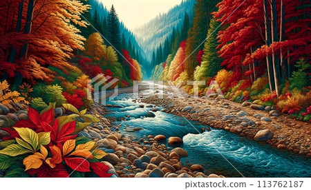 河邊小路染上秋色 113762187