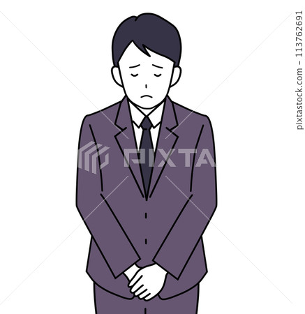 一名身穿西裝的男性辦公室職員鞠躬道歉 一名身穿西裝的男性辦公室職員鞠躬道歉 113762691