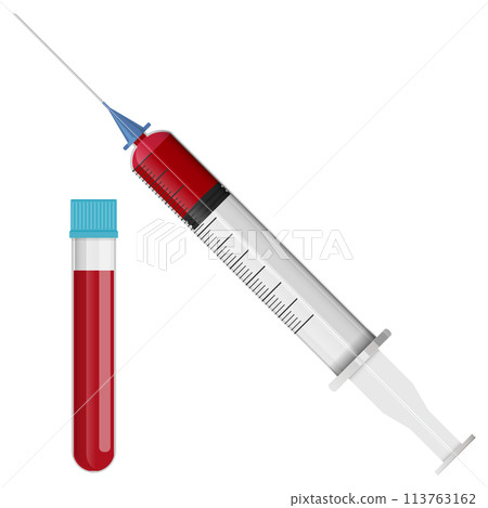 Blood sample and syringe Blood sample and syringe 113763162