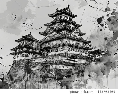 Japanese castle tower illustration 113763165