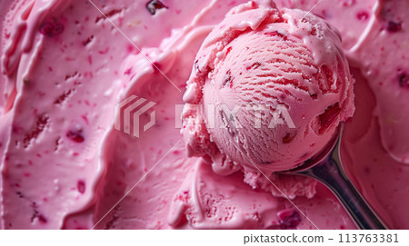 Taste the freshness of strawberries in a creamy, dreamy scoop of ice cream delight 113763381