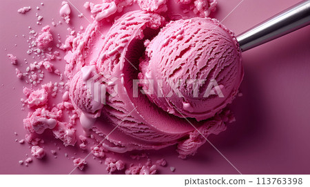 Taste the freshness of strawberries in a creamy, dreamy scoop of ice cream delight 113763398