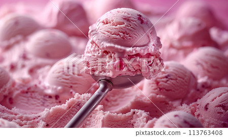 Taste the freshness of strawberries in a creamy, dreamy scoop of ice cream delight 113763408