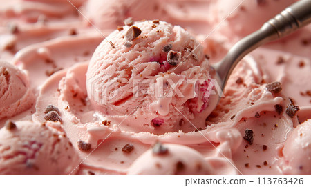 Taste the freshness of strawberries in a creamy, dreamy scoop of ice cream delight 113763426