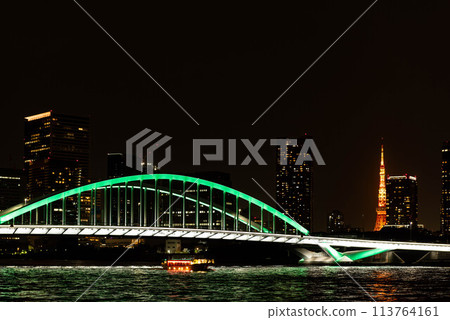 東京夜景:築地大橋燈火通明 東京夜景:築地大橋燈火通明 113764161