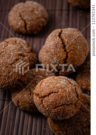 A group of Warm Homemade Gingersnap Cookies 113765341