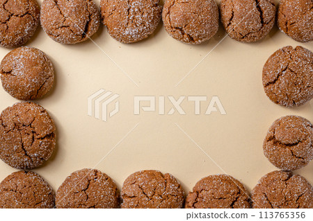 A group of Warm Homemade Gingersnap Cookies 113765356