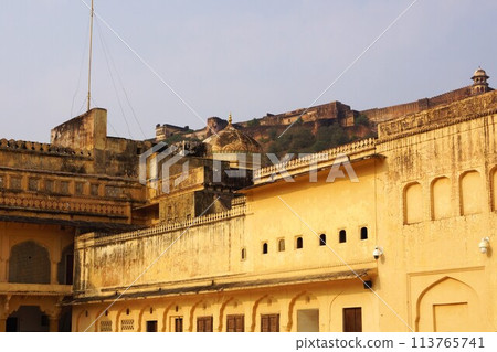 Buildings of Amber Fort and hill forts of Rajasthan, suburb of Jaipur, India Buildings of Amber Fort and hill forts of Rajasthan, suburb of Jaipur, India 113765741