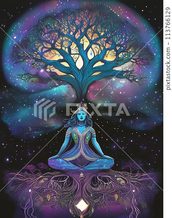 meditation yoga tree of life universe spiritual illustration art 113766129