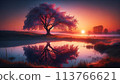 黎明時分安靜的湖邊風景 113766621