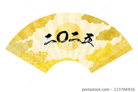 Fan frame with 2025 characters, Japanese style material with Japanese pattern background sea of clouds 113766916