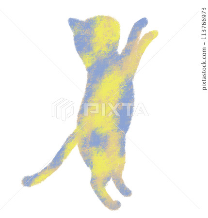 Cat standing sideways on two legs, crayon touch, yellow 113766973