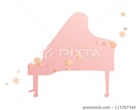 Autumn leaves and a simple grand piano illustration 113767340