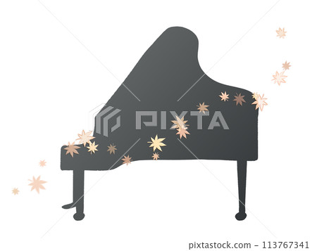 Autumn leaves and a simple grand piano illustration 113767341