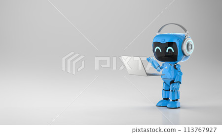 Personal assistant robot work with computer notebook 113767927