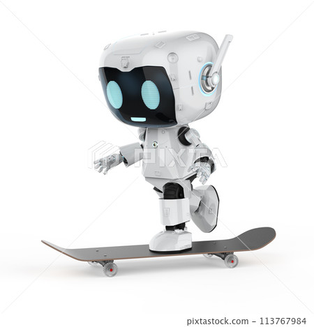 Personal assistant robot play skateboard 113767984