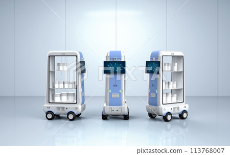 Delivery robot trolley or robotic assistant carry products Delivery robot trolley or robotic assistant carry products 113768007