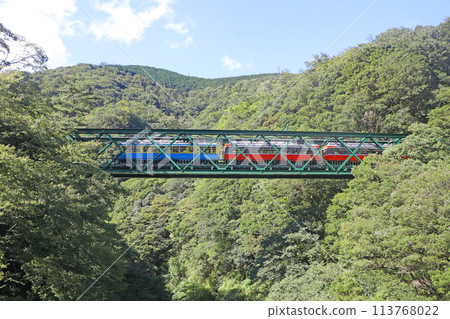 Vehicles crossing the railway bridge at Deyama Vehicles crossing the railway bridge at Deyama 113768022