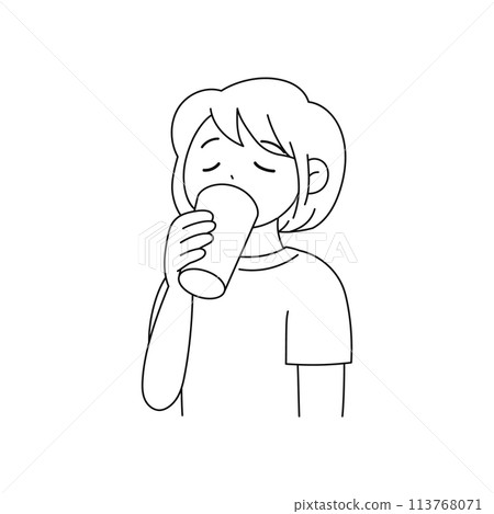 Woman drinking a drink - line drawing 113768071