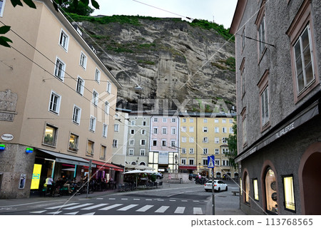 Building leading to the elevator at the top of Mönchsberg 113768565