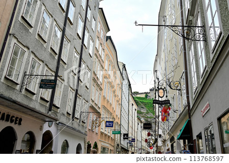 Salzburg: Decorative signs line the Getreidegasse 113768597