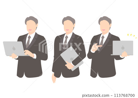 Business person/manager operating a PC, carrying a PC, pointing at something, upper body 113768700