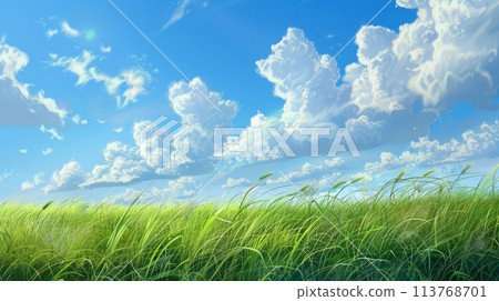 Blooming pampa grass with dramatic sky 113768701