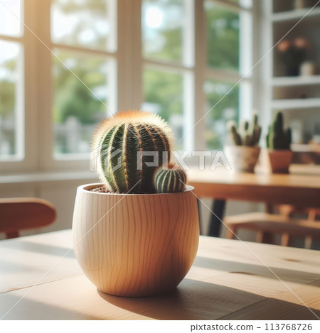 Interior of modern living room with cactus in pot and decor 113768726